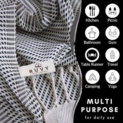 Ruvy Home Basics Turkish Hand Towels for Bathroom Set of 4 | 18"x40", Cotton | Decorative Towel for Bathroom, Kitchen, Dishcloth, Tea, Yoga, Face, Gym - Black