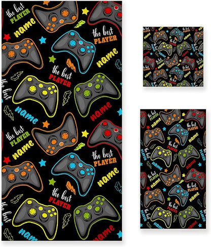 Custom Name Gaming 3 Piece Towel Bathroom Sets, 1 Bath Towel, 1 Washcloth, 1 Hand Towel, Cotton Fast Dry Soft Absorbent Towel Set for Home Kitchen Family