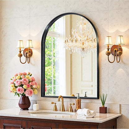 Arched Mirror 22"x30",Bathroom Mirror, Wall Mounted Vanity Mirror with Arch Metal Frame for Bathroom, Over Sink, Bedroom, Living Room, Deep Frame, Black