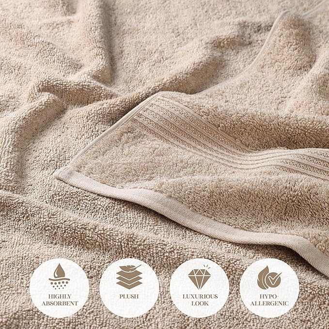Superior Egyptian Cotton 8-Piece Hand Towel Set, Towel Basics For Quick Dry, Absorbent Small Towels, Facial, Spa, Kitchen, Bathroom Essentials, Apartment, Guest Bath, Soft, Washcloth, Taupe