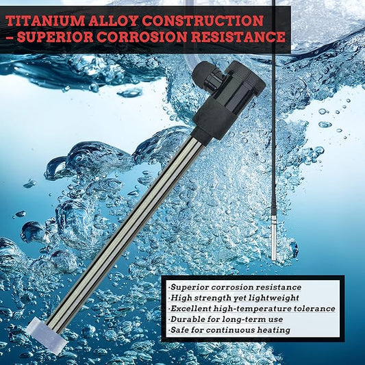 1500W Hot Tub Titanium Immersion Water Heater with Temp Control & GFCI – Submersible Electric Heater for Above-Ground Pool, Spa, Bucket, Baptistry, Baptismal Pool, Bathtub & Inflatable Pool