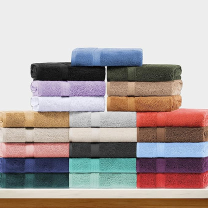 BLUENILEMILLS Buckingham Egyptian Cotton 3-Piece Towel Set, Washcloths, Hand Towels, Bath Towels, Charcoal