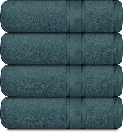 Casa Lino 4 Piece Bath Towel Set | 1 Bath Towel, 2 Wash Cloth, 1 Hand Towels | Bathroom Essentials for New Home, 100% Cotton Luxury Towels, Highly Absorbent Bathroom Set, Teal.