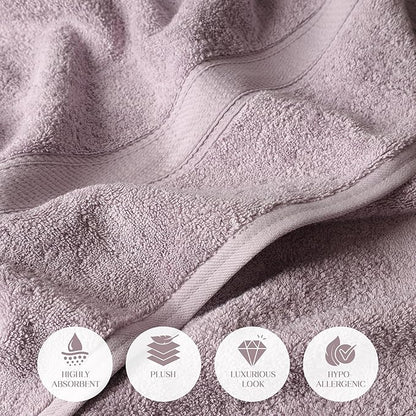Superior Egyptian Cotton Pile Bath Towel Set of 2, Ultra Soft Luxury Towels, Thick Plush Essentials, Absorbent Heavyweight, Guest Bath, Hotel, Spa, Home Bathroom, Shower Basics, Purple