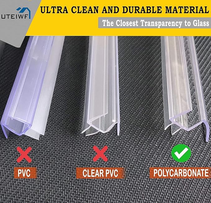 36" Shower Door Bottom Seal Strip Frameless Shower Sweep for 3/8" (10mm) Thick Glass Ultra Clear Polycarbonate (Single Pack)