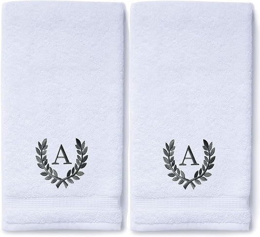Decorative and Monogrammed Hand Towels for Bathroom Kitchen Makeup | Personalized Gift for Wedding-Bridal | Roman Font Custom Luxury Turkish Towel | Spa Collection, Oversized, 16 X 30 Inch, Set of 2