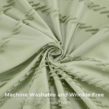 Green Boho Shower Curtain - 72 x 84, Tufted Chevron Textured Striped Fabric, Modern Minimalist for Bathroom