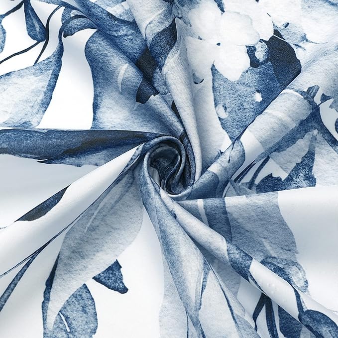 Gibelle Navy Blue Eucalyptus Shower Curtain, Watercolor Plant Leaves with Floral Bathroom Shower Curtain Set, 72x72