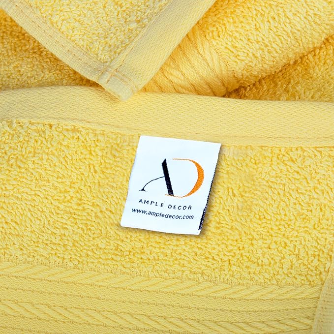 Ample Decor Wash Cloths Pack of 10, Oeko Tex Certified 600 GSM 100% Cotton Soft Absorbent, Premium Quality Durable Machine Washable, Ideal for Bathroom, Pool, Hotel, Spa – Yellow