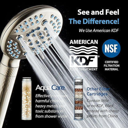 AquaCare High Pressure 6-way Dual Shower Head Combo with Built-in Filter & Power Wash - Clean Tub, Tile & Pets. Remove Chlorine, Lead & Toxins from Water to Protect Skin, Hair, & Nails. Nickel Finish