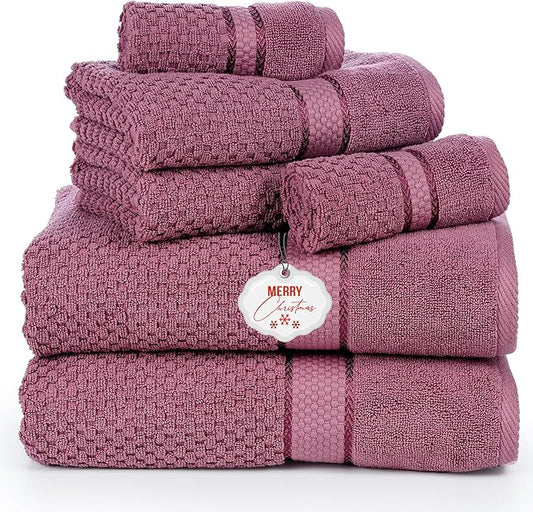 Ample Decor Bathroom Towel Set of 6-2 Bath Towel, 2 Hand Towel, 2 Wash Cloths – Ideal for Gifting, Hotel, Gym, Spa - Grape Purple