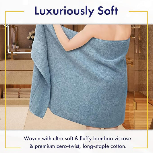 Ultra Soft & Plush Viscose from Bamboo Bath Sheets - 700 GSM Pack of 2 - Extra Large 70x35 in - Super Absorbent & Quick Drying (Chambray)