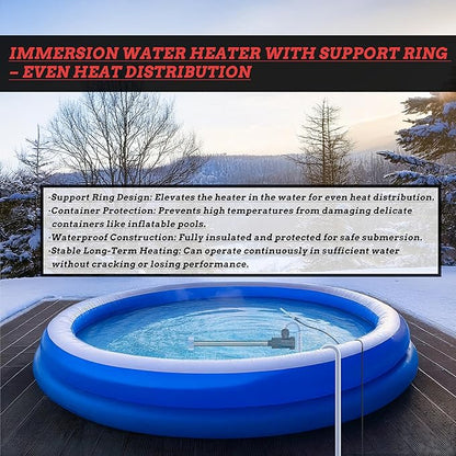 3500W 240V Above-Ground Pool Immersion Water Heater with Temp Control & GFCI – Submersible Electric Heater for Hot Tub, Bucket, Baptistry, Inflatable Pool, Baptismal Pool & Bathtub