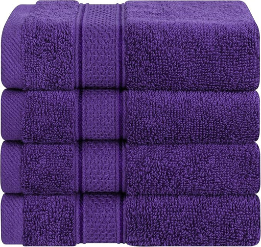 American Soft Linen Salem Washcloth Sets, 4 Piece Luxury 600 GSM 100% Cotton Washcloths for Bathroom, 13x13 inches Washrags Premium Quality Hand Face Towels, Purple