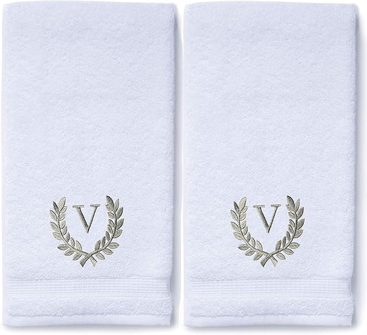 Decorative and Monogrammed Hand Towels for Bathroom Kitchen Makeup | Personalized Gift for Wedding-Bridal | Roman Font Custom Luxury Turkish Towel | Spa Collection, Oversized, 16 X 30 Inch, Set of 2