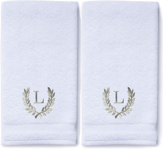 Decorative and Monogrammed Hand Towels for Bathroom Kitchen Makeup | Personalized Gift for Wedding-Bridal | Roman Font Custom Luxury Turkish Towel | Spa Collection, Oversized, 16 X 30 Inch, Set of 2