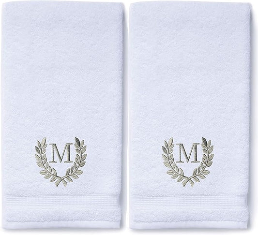 Decorative and Monogrammed Hand Towels for Bathroom Kitchen Makeup | Personalized Gift for Wedding-Bridal | Roman Font Custom Luxury Turkish Towel | Spa Collection, Oversized, 16 X 30 Inch, Set of 2