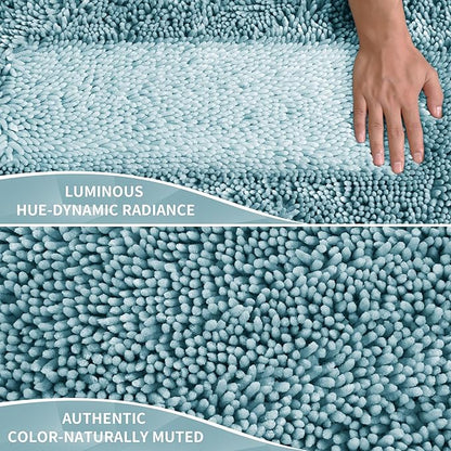 Yimobra Long Bathroom Rugs Runner 70x24 Inch, Extra Thick Soft Absorbent Chenille Bath Mat, Non Slip Machine Washable, Quick Dry Bath Rugs for Bathroom Floor, Tub and Shower, Greyish Blue