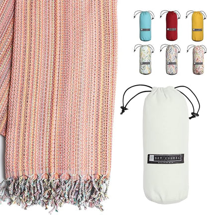 BAY LAUREL Turkish Beach Towel with Travel Bag 39 x 71 Quick Dry Sand Free Lightweight Large Oversized Towels Light