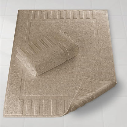 White Classic Luxury Bath Mat Floor Towel Set - Absorbent Cotton Hotel Spa Shower/Bathtub Mats [Not a Bathroom Rug] 22"x34" | 2 Pack | Taupe