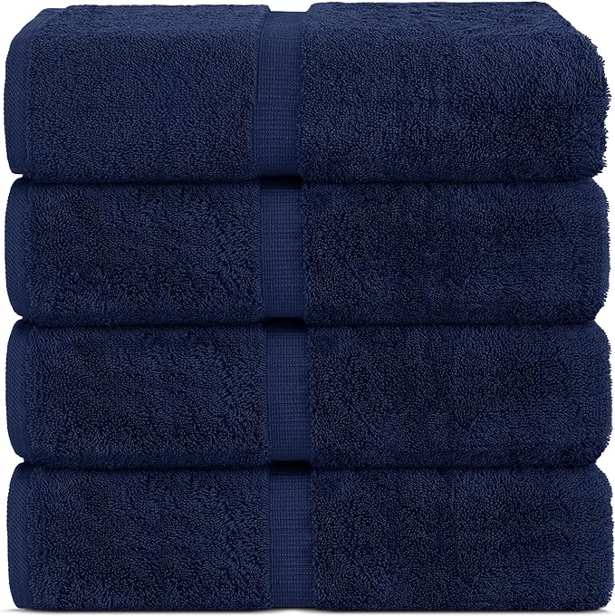 Chakir Turkish Linens 100% Cotton Premium Turkish Towels for Bathroom | 30'' x 60'' Large Bath Towels (4 Piece, Navy)