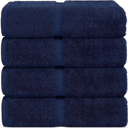 Chakir Turkish Linens 100% Cotton Premium Turkish Towels for Bathroom | 30'' x 60'' Large Bath Towels (4 Piece, Navy)