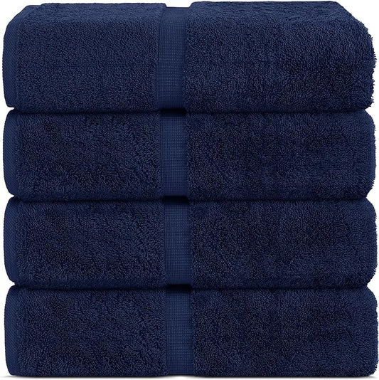 Chakir Turkish Linens 100% Cotton Premium Turkish Towels for Bathroom | 30'' x 60'' Large Bath Towels (4 Piece, Navy)