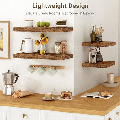 Vivelove 10 Inch Deep Floating Shelves 10 inch Long, 10 x 10 Wide Wall Shelves with Invisible Brackets, for Bedroom Bathroom Living Room Kitchen Office, Farmhouse Home Decor, Set of 2, Rustic Brown