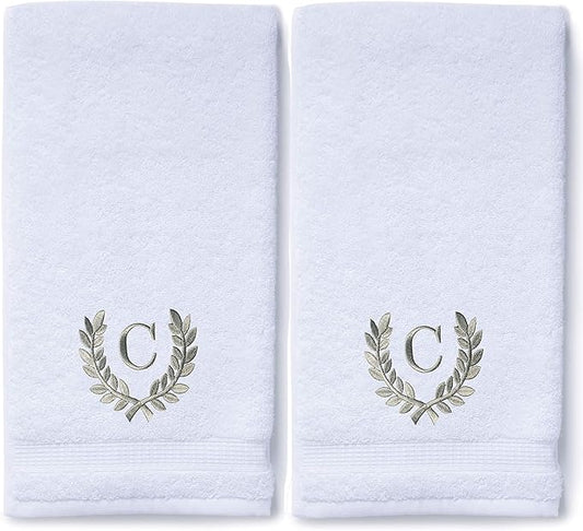 Decorative and Monogrammed Hand Towels for Bathroom Kitchen Makeup | Personalized Gift for Wedding-Bridal | Roman Font Custom Luxury Turkish Towel | Spa Collection, Oversized, 16 X 30 Inch, Set of 2