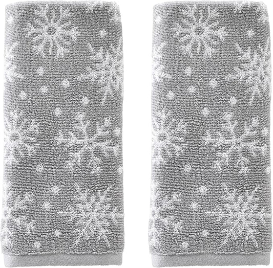 SKL Home Winter/Christmas Scattered Snowflakes Hand Towel 2pc Set for Bath/Kitchen/Bar & Gift, Gray