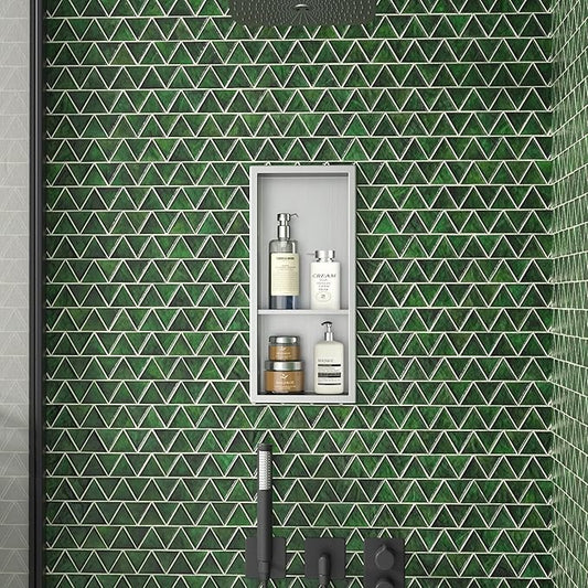 Stainless Steel Shower Niche 18"× 8" Brushed with 2- Tier Shelf No Tiled Needed Niche Shower for Wall Recessed Shower Shelf for Bathroom Storage