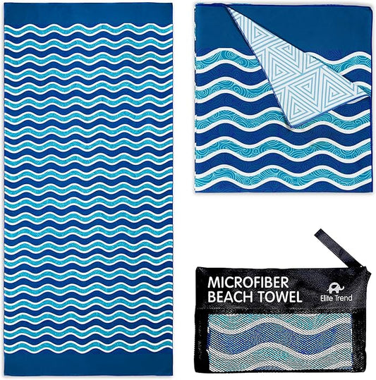 Elite Trend Quick Dry Towel Large 63x31 Inch - Microfiber Beach Towel - Perfect for Beach, Travel, Swimming, Pool, Yoga, Hiking, Camping - Lightweight, Fast Drying, Compact for Adults (Blue Sea)