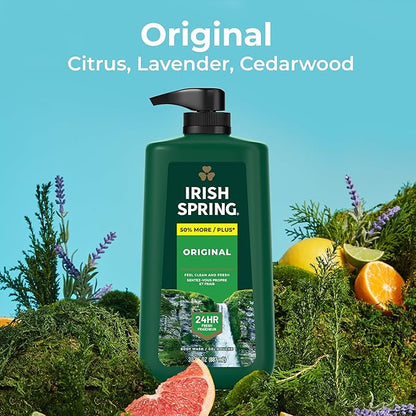 Irish Spring Men's Body Wash Pump, Original Clean Body Wash for Men, Smell Fresh and Clean for 24 Hours, Cleans Body, Hands, and Face, Made with Biodegradable Cleansing Ingredients, 30 Oz Pump