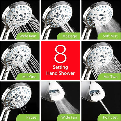 Hotel Spa AquaCare for California As-Seen-On-TV High Pressure Handheld Rain 50-Mode 3-Way Shower Head Combo, Anti-clog Jets, 2-Mode Tub & Pet Power Wash, Wall Bracket, 6 ft. Hose