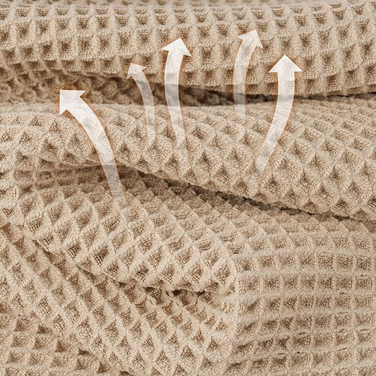 Microfiber Waffle Hand Towels, 4 Pieces, Soft, Absorbent, Fast Drying, Lint Free (Beige)