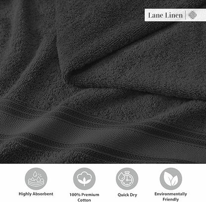 LANE LINEN Luxury Bath Towels Set- 100% Cotton Bathroom Towels, Zero Twist, Quick Dry Shower Towel, Extra Aborbent Super Soft, 6 Bath Towel, 6 Hand Towels, 6 Wash Cloths - Black (18 PC)