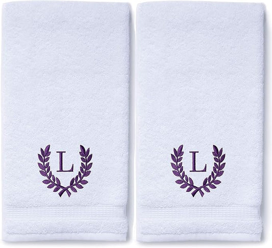 Decorative and Monogrammed Hand Towels for Bathroom Kitchen Makeup | Personalized Gift for Wedding-Bridal | Roman Font Custom Luxury Turkish Towel | Spa Collection, Oversized, 16 X 30 Inch, Set of 2