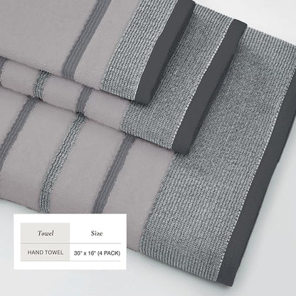 Decorative Hand Towel Set - Luxury Cotton 4 Pack 26x16 Hand Towel Set - Luxurious, Ultra-Soft, Durable Towels for Bathroom Decor (Grey)