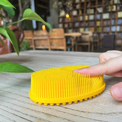 Premium Sensory Brush for Kids or Autism,Soft Silicone Body Scrubber,2 in 1 Sensory Room Occupational Therapy Sensory Brushes,Silicone Loofah,Pet Shower Brush Bath Brush Shampoo Brush(Oval-Yellow)