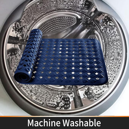 Yimobra Bathtub Mat Non Slip, Super Strong Suction Cups, 27.5"x15.5" Long Shower Mat with Drain Holes, Machine Washable Fast Draining Bath Mats, Bathroom Essentials,Navy Blue