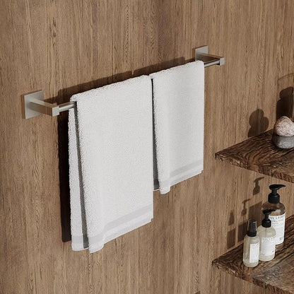 RUACQ Adjustable Towel Bar 13.8 to 24 inch,Square Base Single Towel Racks for Bathroom,Stainless Steel Towel Holder Wall Mounted,Sturdy and Rustproof(Brushed Nickel)
