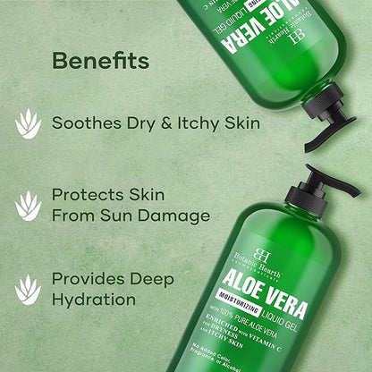 Botanic Hearth Aloe Vera Moisturizing Liquid Gel – 100% Pure Aloe, Enriched with Vitamin C for Dry & Itchy Skin – No Added Color, Fragrance, or Alcohol – 16 fl. oz
