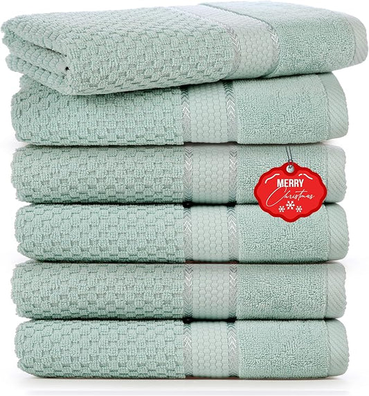Ample Decor Bathroom Hand Towel 18 X 28 Inch 600 GSM 100% Cotton - Popcorn Textured Towel - 6Pcs Mint Green