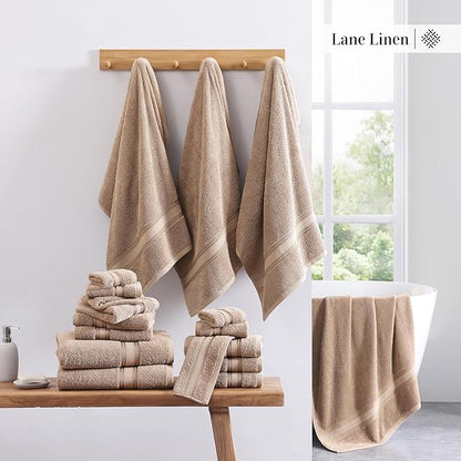 LANE LINEN Towel Sets for Bathroom - 12-Pack 100% Cotton Towels, Zero Twist, 4 Bath, 4 Hand & 4 Washcloths, Soft & Highly Absorbent, Premium Hotel & Spa-Quality Design, Easy to wash - Tapue