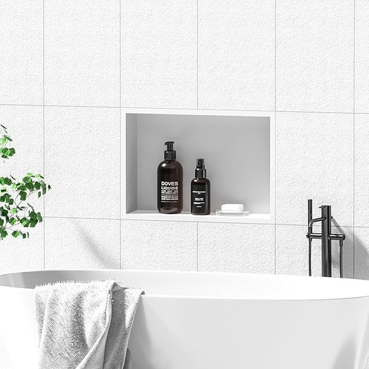 Neodrain 18X12Inch Shower Niche, White Stainless Steel Wall Niche NO Tile Needed Recessed Cabinet Shower for Bathroom Storage
