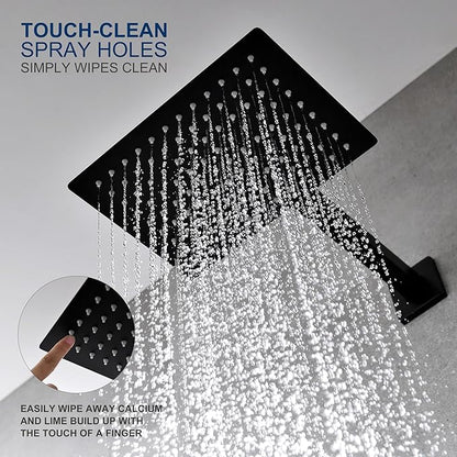 KENES Matte Black Tub Shower Faucet Set Complete with 10-Inch Rainfall Shower Head and Tub Spout, Square Tub and Shower Trim Kit, KE-6024A-2 (Shower Valve Included)