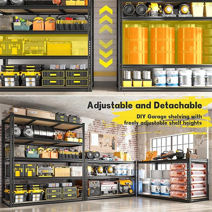 48" W Garage Shelving Heavy Duty 2800LBS Garage Storage Shelves, 5 Tier Adjustable Metal Shelving Unit Utility Rack Shelf for Warehouse, Pantry, Closet, Kitchen 72" H x 48" W x 18" D, Black，2PCS