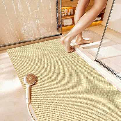 Extra Large Non-Slip Shower Mat, Fast-Dry PVC Bath Stall Tub Mat, Drain-Hole Design for Shower Stall Tub for Elderly/Kids, Non Slip Bath Mat Bathroom Safety Accessory, Khaki 58"x32"