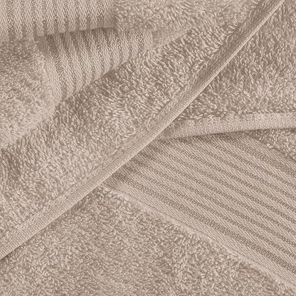 Belizzi Home 100% Cotton Towel Set, Contains 6 Soft Bath Towel, 6 Hand Towels, 12 Wash Cloths - Compact Absorbent Lightweight & Quickdry Towels for Bathroom - 24 Piece Bathroom Towel Set - Tan