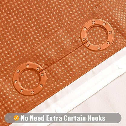 MitoVilla No Hooks Needed Extra Long Shower Curtain Liner Set, Orange 86 inch XL Heavyweight Waffle Fabric Cloth Shower Curtains Set with Snap-in Liner for Modern Luxury Hotel & Spa Bathroom Decor